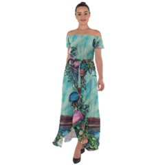 Sorcery And Spellwork With Mushrooms Off Shoulder Open Front Chiffon Dress by GardenOfOphir