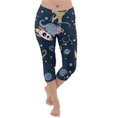 Space Theme Art Pattern Design Wallpaper Lightweight Velour Capri Yoga Leggings by Ravend