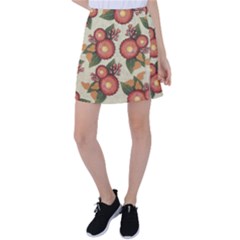 Flowers Leaves Pattern Flora Botany Drawing Art Tennis Skirt by Ravend