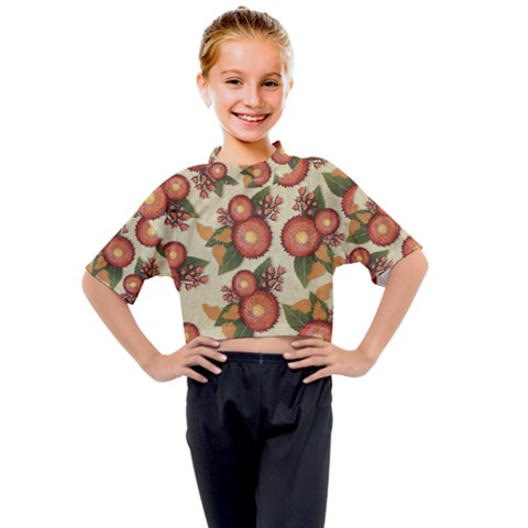 Flowers Leaves Pattern Flora Botany Drawing Art Kids Mock Neck Tee by Ravend