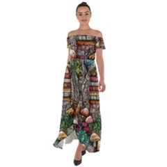 Bewitch Stipe Black Art Incantation Enchant Champignon Shiitake Witchcraft Black Magic Witch Off Shoulder Open Front Chiffon Dress by GardenOfOphir