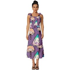 Foraging For Mushrooms Tie-strap Tiered Midi Chiffon Dress by GardenOfOphir