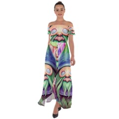 Enchanted Mushroom Forest Fairycore Off Shoulder Open Front Chiffon Dress by GardenOfOphir