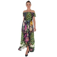 Forest Fairycore Foraging Off Shoulder Open Front Chiffon Dress by GardenOfOphir