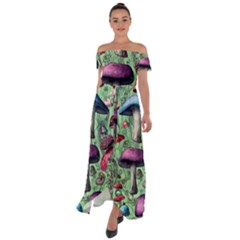 Nature s Delights Off Shoulder Open Front Chiffon Dress by GardenOfOphir