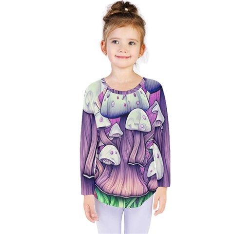 Forestcore Mushroom Kids  Long Sleeve Tee by GardenOfOphir
