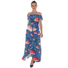 Witchy Mushrooms Off Shoulder Open Front Chiffon Dress by GardenOfOphir
