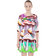 Tiny Mushrooms In A Forest Quarter Sleeve Pocket Dress by GardenOfOphir
