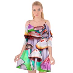 Tiny Mushrooms In A Forest Cutout Spaghetti Strap Chiffon Dress by GardenOfOphir