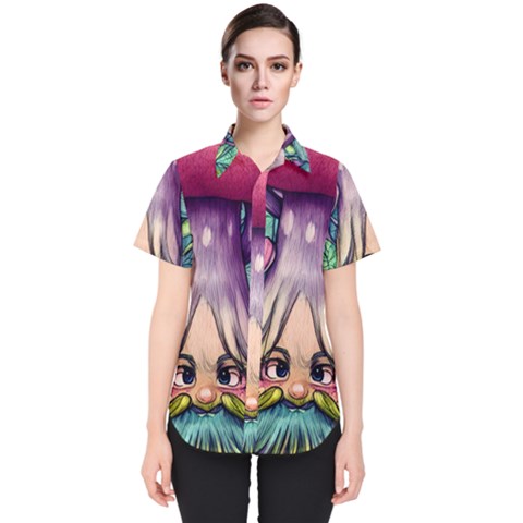 Mushroom Hunting In The Forest Women s Short Sleeve Shirt by GardenOfOphir