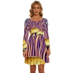 Flowery Garden Mushroom Long Sleeve Wide Neck Velvet Dress by GardenOfOphir