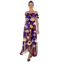 Whimsical Forest Mushroom Off Shoulder Open Front Chiffon Dress by GardenOfOphir