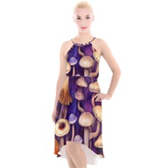 Whimsical Forest Mushroom High-low Halter Chiffon Dress  by GardenOfOphir