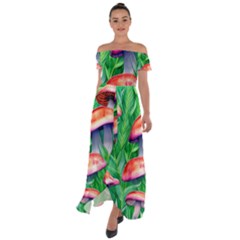 A Forest Fantasy Off Shoulder Open Front Chiffon Dress by GardenOfOphir