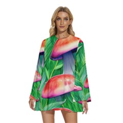A Forest Fantasy Round Neck Long Sleeve Bohemian Style Chiffon Mini Dress by GardenOfOphir