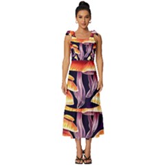 Forestcore Mushroom Tie-strap Tiered Midi Chiffon Dress by GardenOfOphir