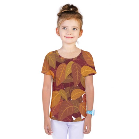 Watercolor Leaves Leaf Orange Kids  One Piece Tee by Jancukart