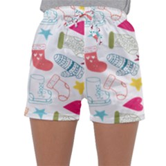 Cute Doodle Christmas Gloves And Stockings Seamless Pattern Sleepwear Shorts by Jancukart