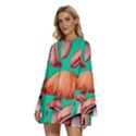 Mushroom Forest Round Neck Long Sleeve Bohemian Style Chiffon Mini Dress View2