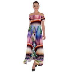Forestcore Mushroom Off Shoulder Open Front Chiffon Dress by GardenOfOphir