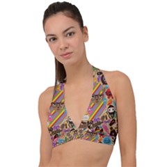 Multicolored Doodle Art Wallpaper Halter Plunge Bikini Top by Jancukart