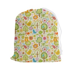 Nature Doodle Art Trees Birds Owl Children Pattern Multi Colored Drawstring Pouch (2xl) by Jancukart