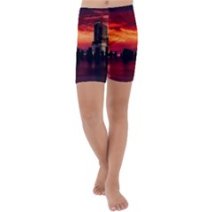 New York City Urban Skyline Harbor Bay Reflections Kids  Lightweight Velour Capri Yoga Leggings by Jancukart