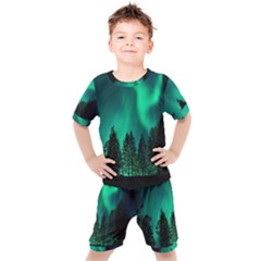 Aurora Northern Lights Phenomenon Atmosphere Sky Kids  Tee And Shorts Set by Jancukart
