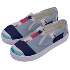 Lighthouse Ocean Nautical Sea Minimal Minimalist Kids  Canvas Slip Ons by Pakemis