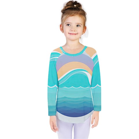 Tsunami Tidal Wave Wave Minimalist Ocean Sea Kids  Long Sleeve Tee by Pakemis
