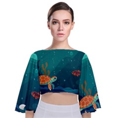 Ai Generated Ocean Sea Fish Aquatic Water Nature 5 Tie Back Butterfly Sleeve Chiffon Top by Pakemis