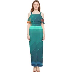 Ai Generated Ocean Sea Fish Aquatic Water Nature 5 Draped Sleeveless Chiffon Jumpsuit by Pakemis