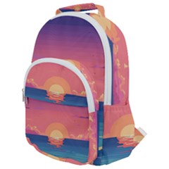 Sunset Ocean Beach Water Tropical Island Vacation 2 Rounded Multi Pocket Backpack by Pakemis