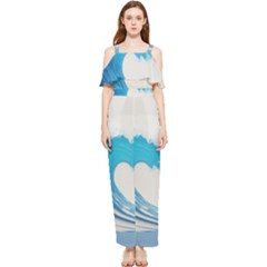 Wave Tsunami Tidal Wave Ocean Sea Water Draped Sleeveless Chiffon Jumpsuit by Pakemis