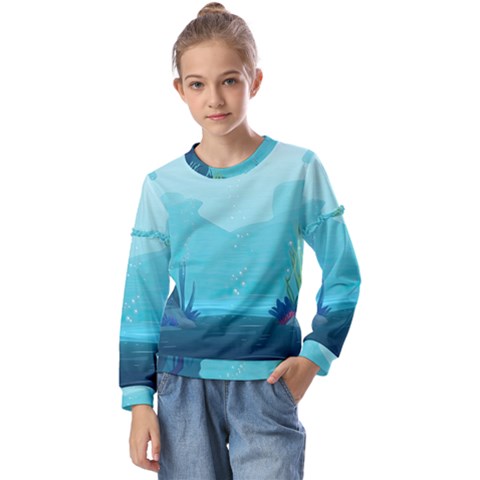 Intro Youtube Background Wallpaper Aquatic Water 2 Kids  Long Sleeve Tee With Frill  by Pakemis