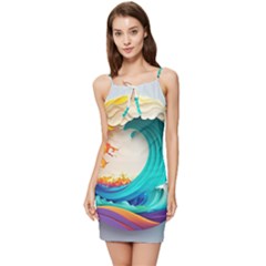 Tsunami Tidal Wave Wave Minimalist Ocean Sea 3 Summer Tie Front Dress by Pakemis