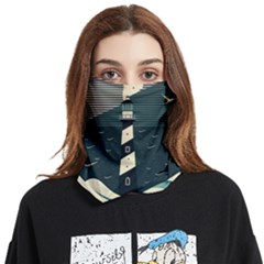 Lighthouse Abstract Ocean Sea Waves Water Blue Face Covering Bandana (two Sides) by Pakemis