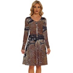 Rustic Charm Abstract Print Long Sleeve Dress With Pocket by dflcprintsclothing