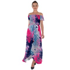 Fluid Art Pattern Off Shoulder Open Front Chiffon Dress by GardenOfOphir