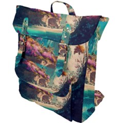 Tropical Island Fantasy Landscape Palm Trees Ocean Buckle Up Backpack by Pakemis
