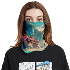 Tropical Island Fantasy Landscape Palm Trees Ocean Face Covering Bandana (two Sides) by Pakemis