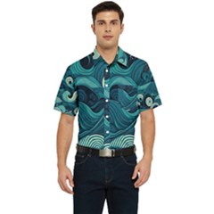 Waves Ocean Sea Abstract Whimsical Abstract Art Men s Short Sleeve Pocket Shirt  by Pakemis