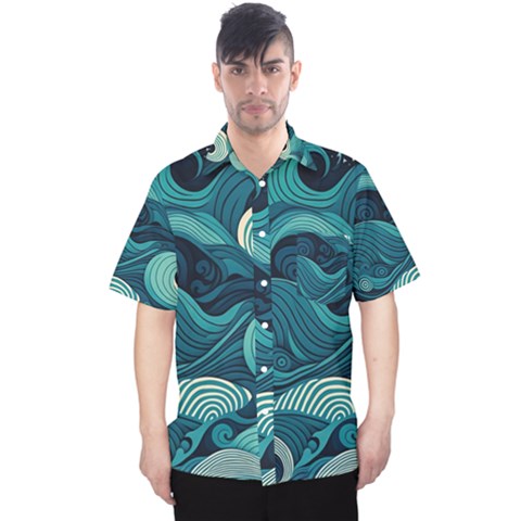 Waves Ocean Sea Abstract Whimsical Abstract Art Men s Hawaii Shirt by Pakemis