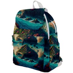 Tropical Island Paradise Ocean Sea Palm Trees Top Flap Backpack by Pakemis