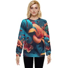 Ai Generated Tropical Flowers Floral Floral Pattern Hidden Pocket Sweatshirt by Pakemis