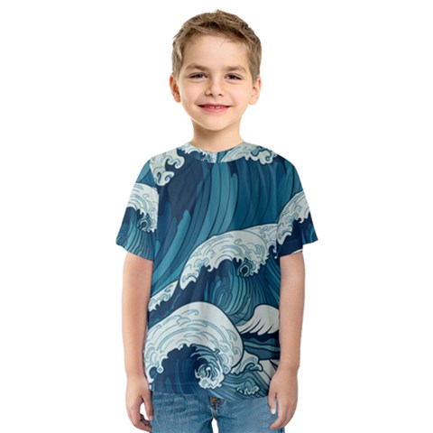 Waves Ocean Sea Pattern Water Tsunami Rough Seas Kids  Sport Mesh Tee by Pakemis