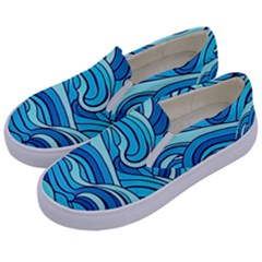 Pattern Ocean Waves Blue Nature Sea Abstract Kids  Canvas Slip Ons by Pakemis