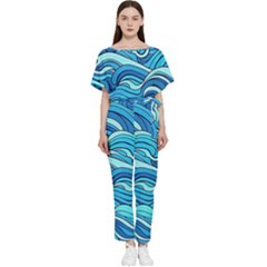 Pattern Ocean Waves Blue Nature Sea Abstract Batwing Lightweight Chiffon Jumpsuit by Pakemis