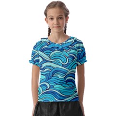 Pattern Ocean Waves Blue Nature Sea Abstract Kids  Frill Chiffon Blouse by Pakemis