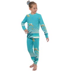 Beach Ocean Flowers Floral Plants Vacation Kids  Long Sleeve Set  by Pakemis